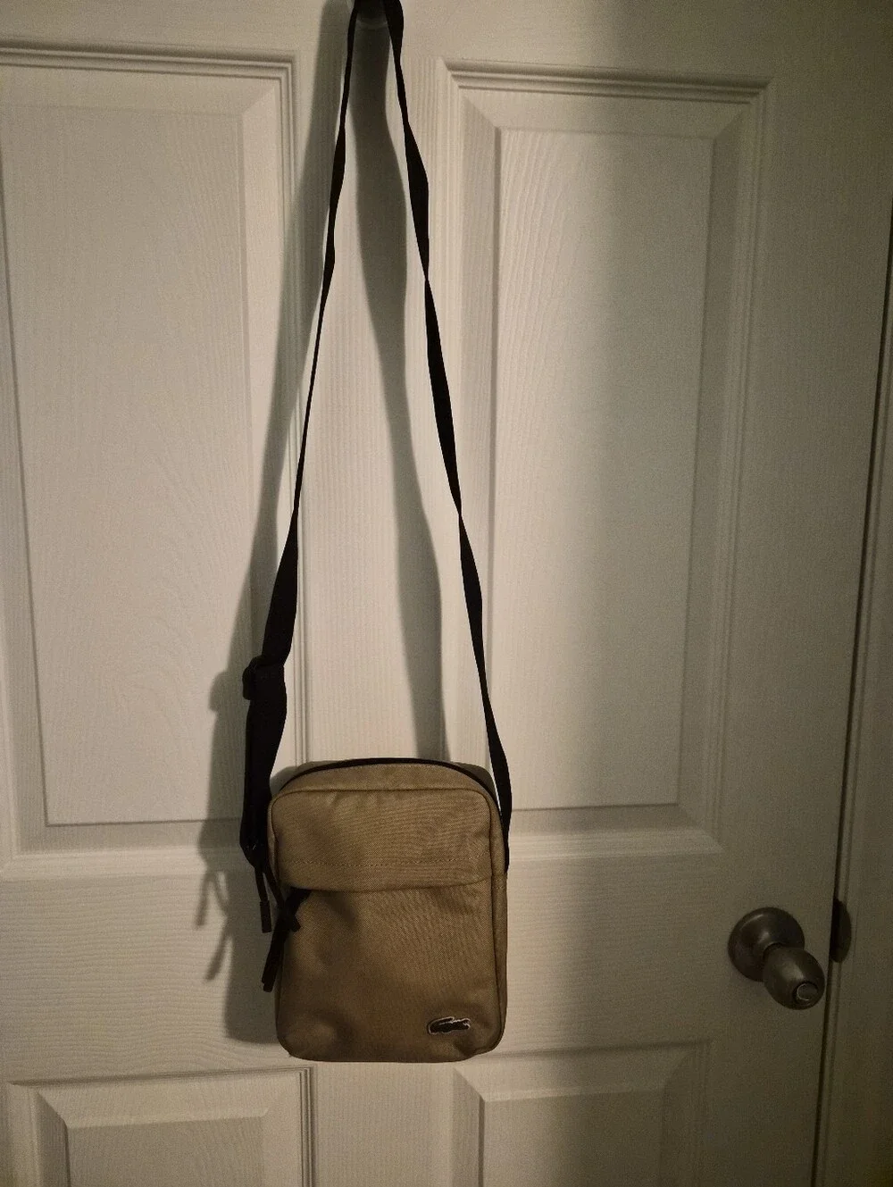 Lacoste Unisex Tan Messenger Crossbody with Adjustable Black Strap